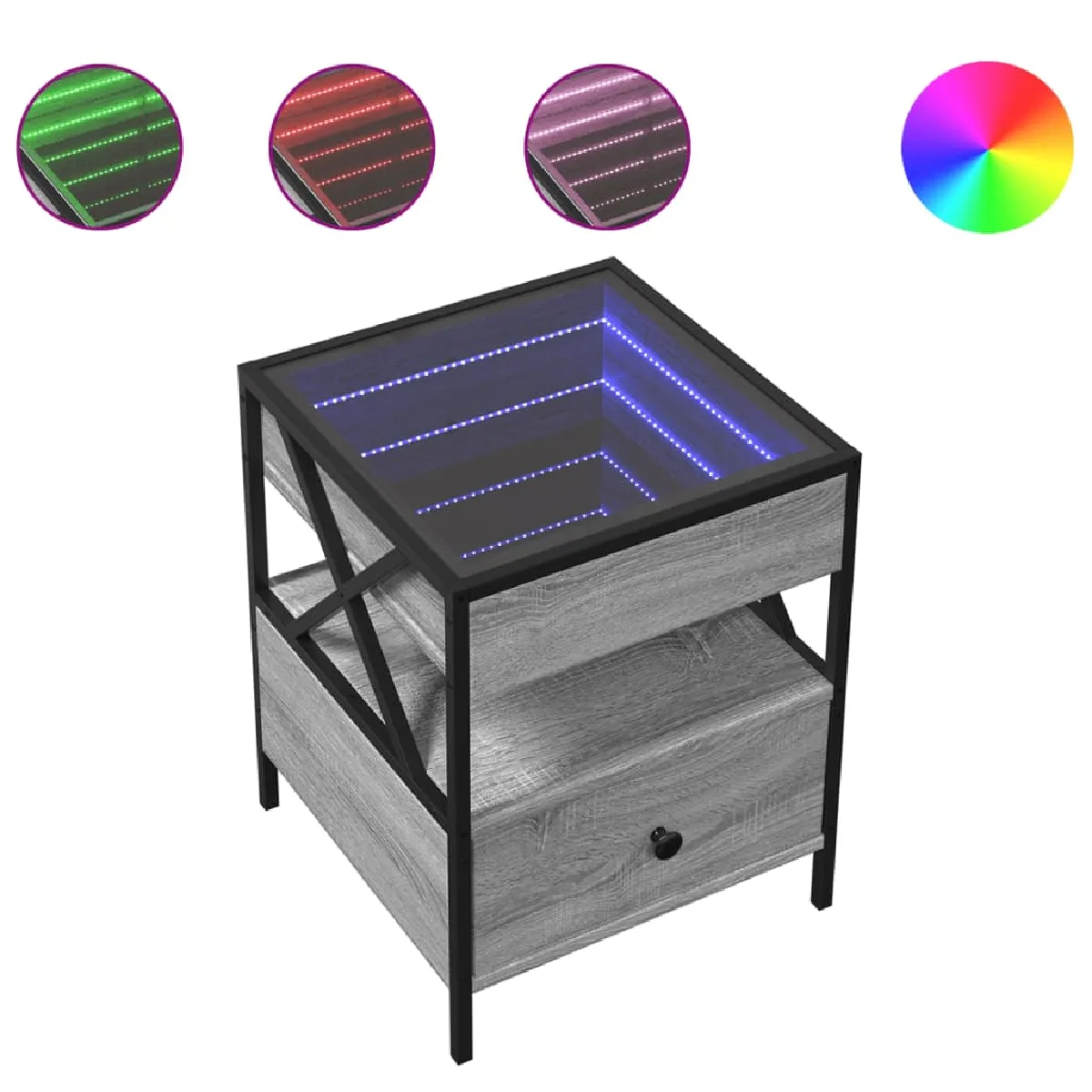 vidaXL Table de chevet avec LED - Sonoma gris