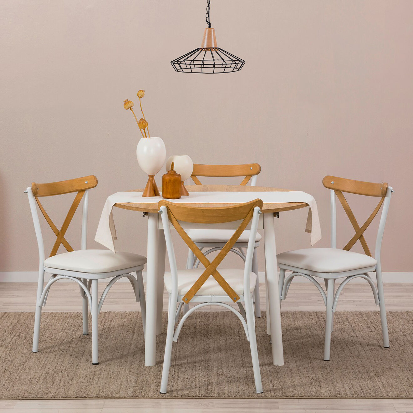 Homitis Table extensible + 4 Chaises Oliver chêne/blanc