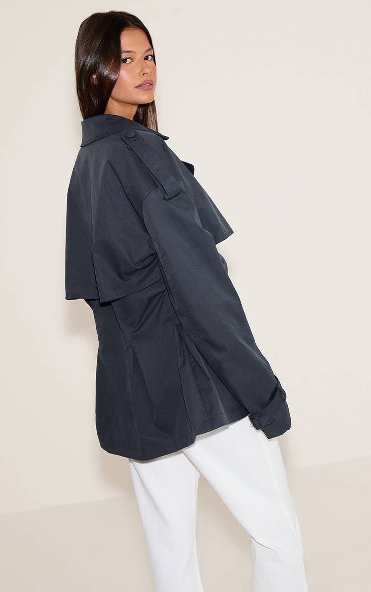 Charbon Trench-coat Ceinturé Raccourci