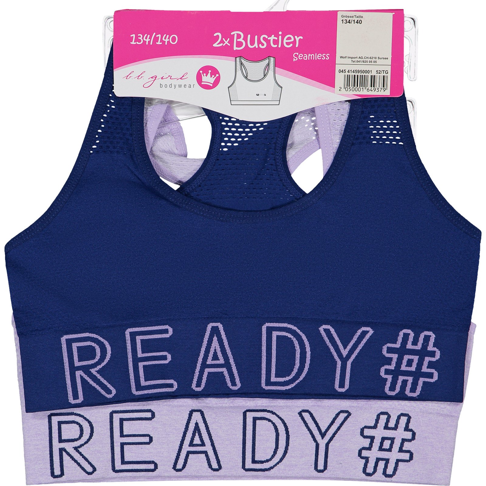 Mädchen-Sport-Bustier Seamless, 2 Stück lila