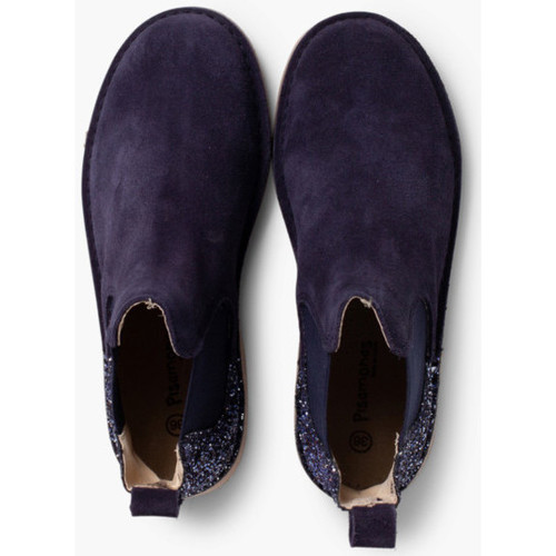 Pisamonas - Botines Niña Serraje con talonera glitter Azul