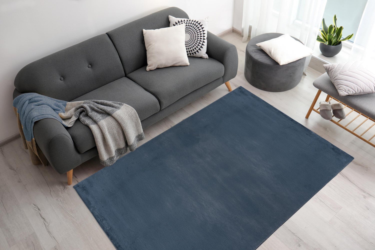 Kortpolig vloerkleed Plushique Blauw Effen 80 x 150 cm