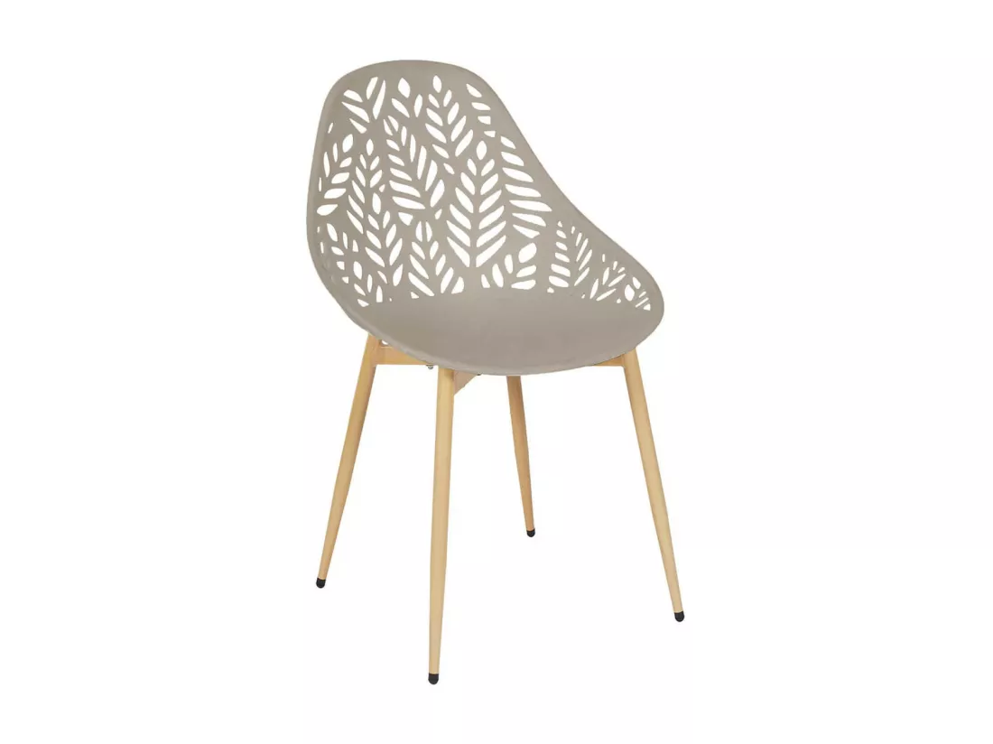 SAYA - Lot de 4 Chaises de Jardin Coque Plastique Ajourée Taupe Pieds Métal