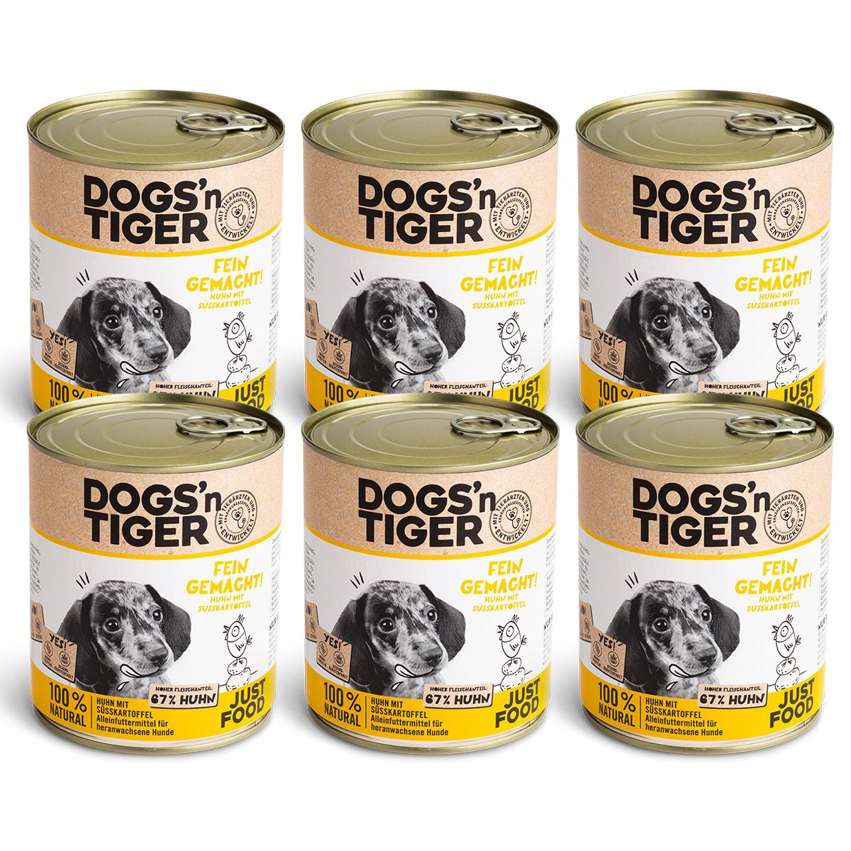 Dogs’n Tiger Junior, Welpen Premium Hundefutter, Nassfutter, Fein Gemacht, Huhn & Süßkartoffel