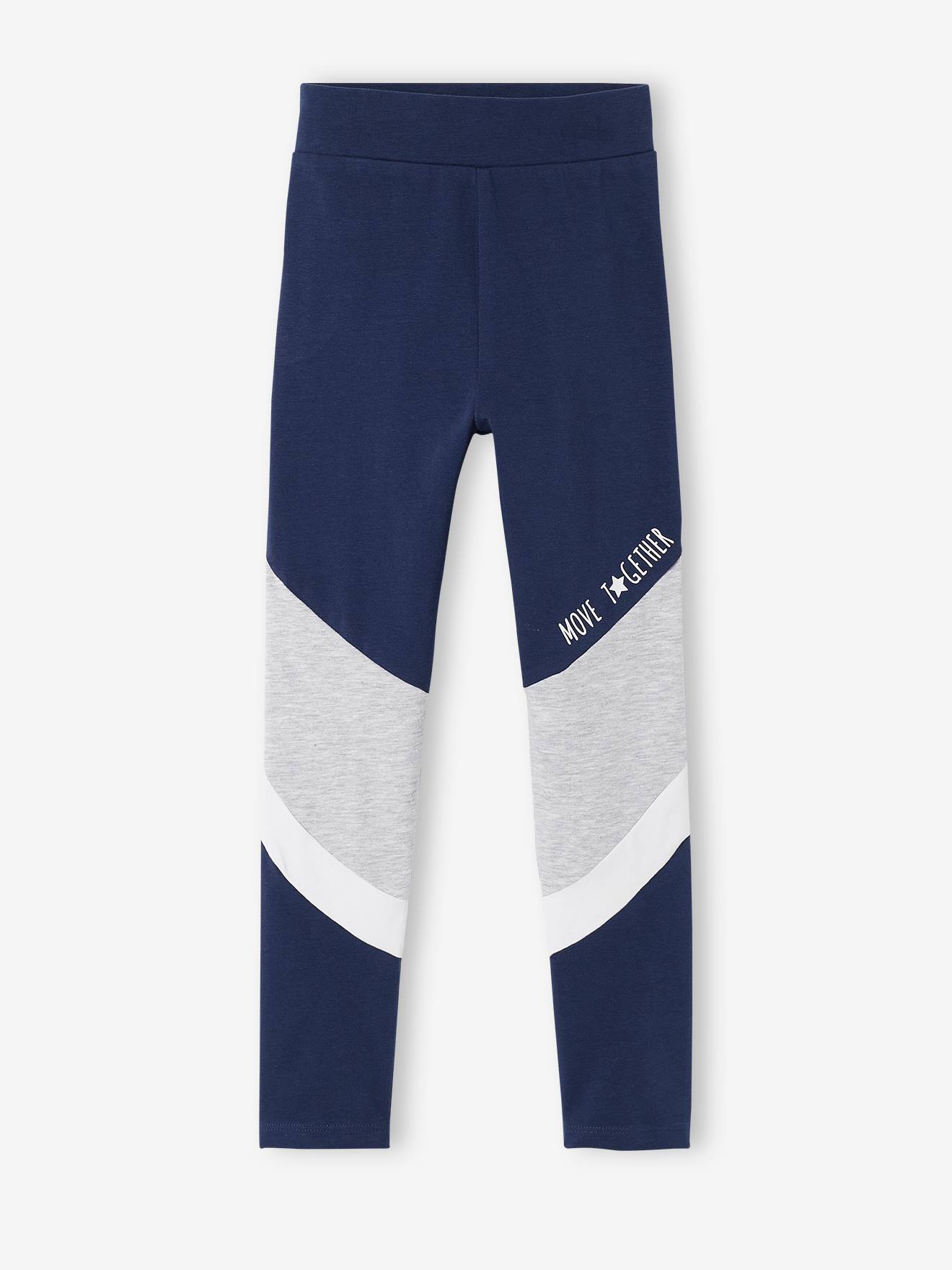 Leggings esportivas femininas em tecido técnico tricolor, lisas em cinza claro com estampas.