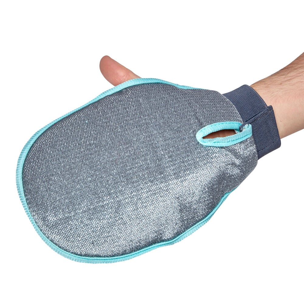 Gant de brossage bleu attrape poils