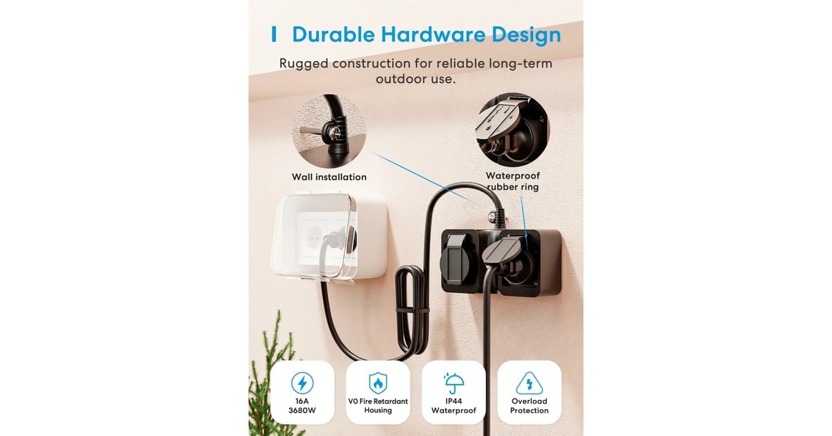 MEROSSSmart Wi-Fi Indoor/Outdoor Plug stekkerdoos  (Zwart, Wi-Fi, 2.4 GHz, 1T1R)