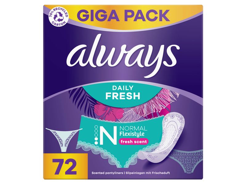 Always Slipeinlage Daily Fresh Flexistyle Normal 72 Stück Hochwertige Einlagen mit saugfähigem Kern