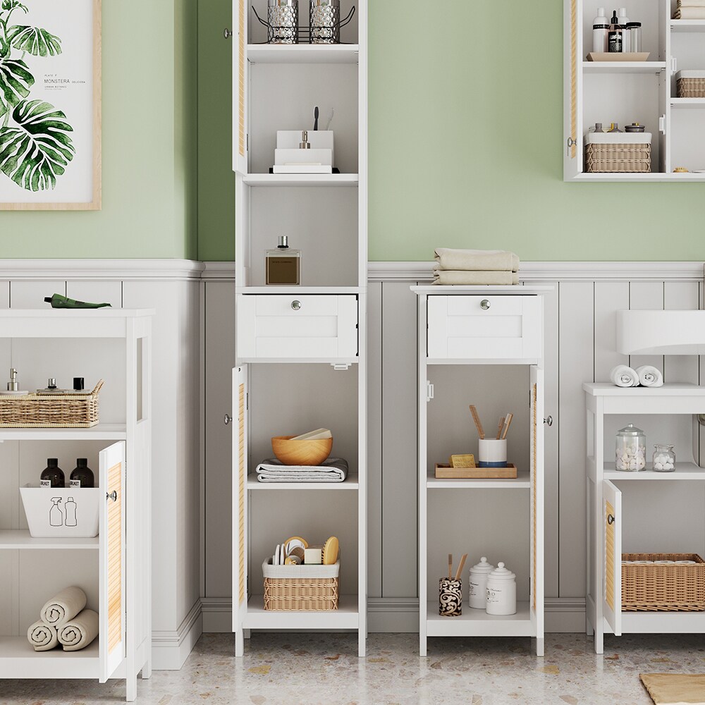 Vicco Badmöbel-Set Rosario, Weiß, moderne Serie, Badezimmer, dekorative Front, Spiegelschrank, Waschtischunterschrank, Midischrank, Hochschrank, Sideboard