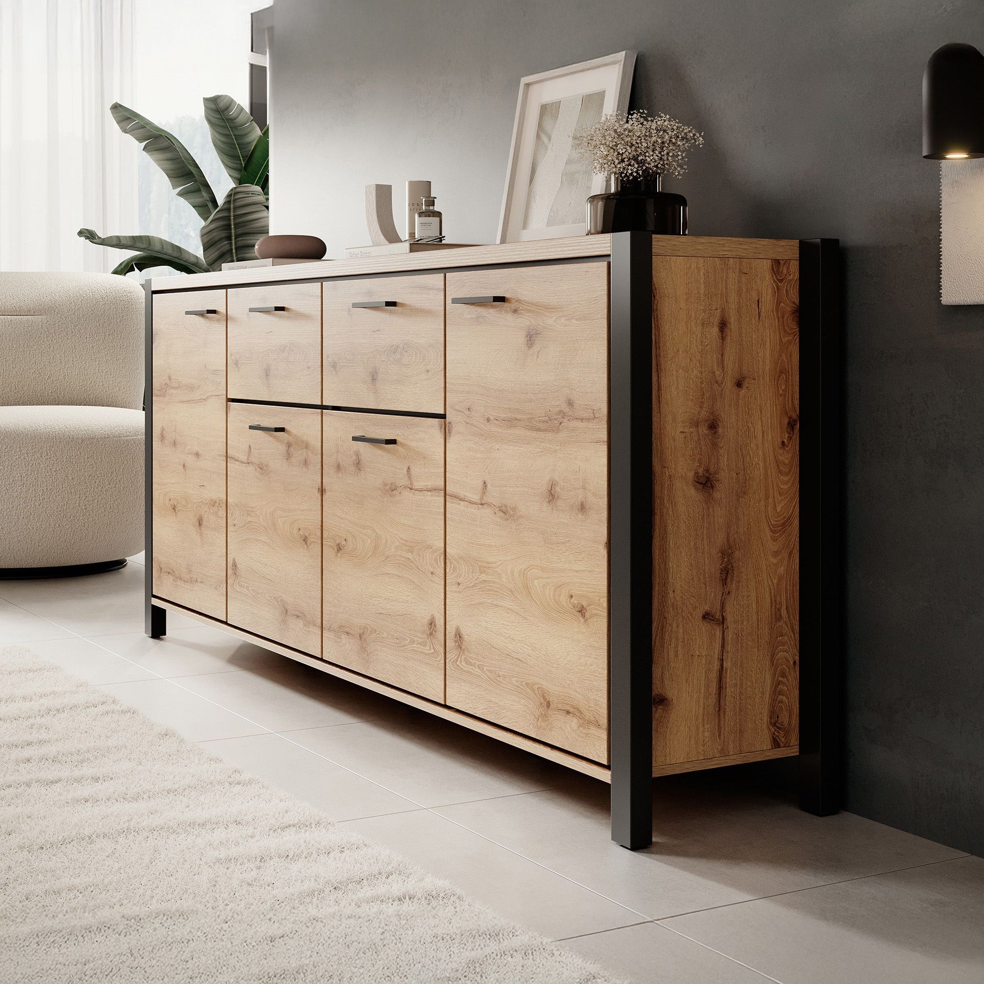Meubella - Dressoir Acapulco - Eiken - Zwart - 213 cm