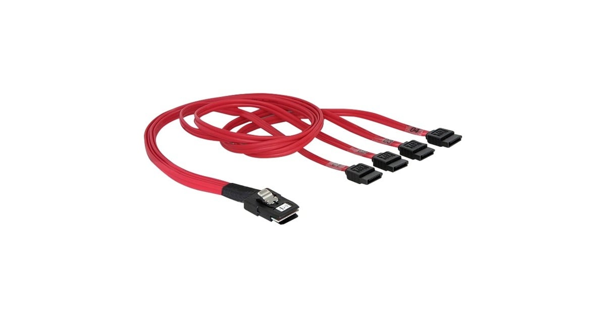 DeLOCKMini SAS 36-Pin > 4x SATA (SFF 8087 > 4x SATA) adapter  (Rood, 0,5 meter)