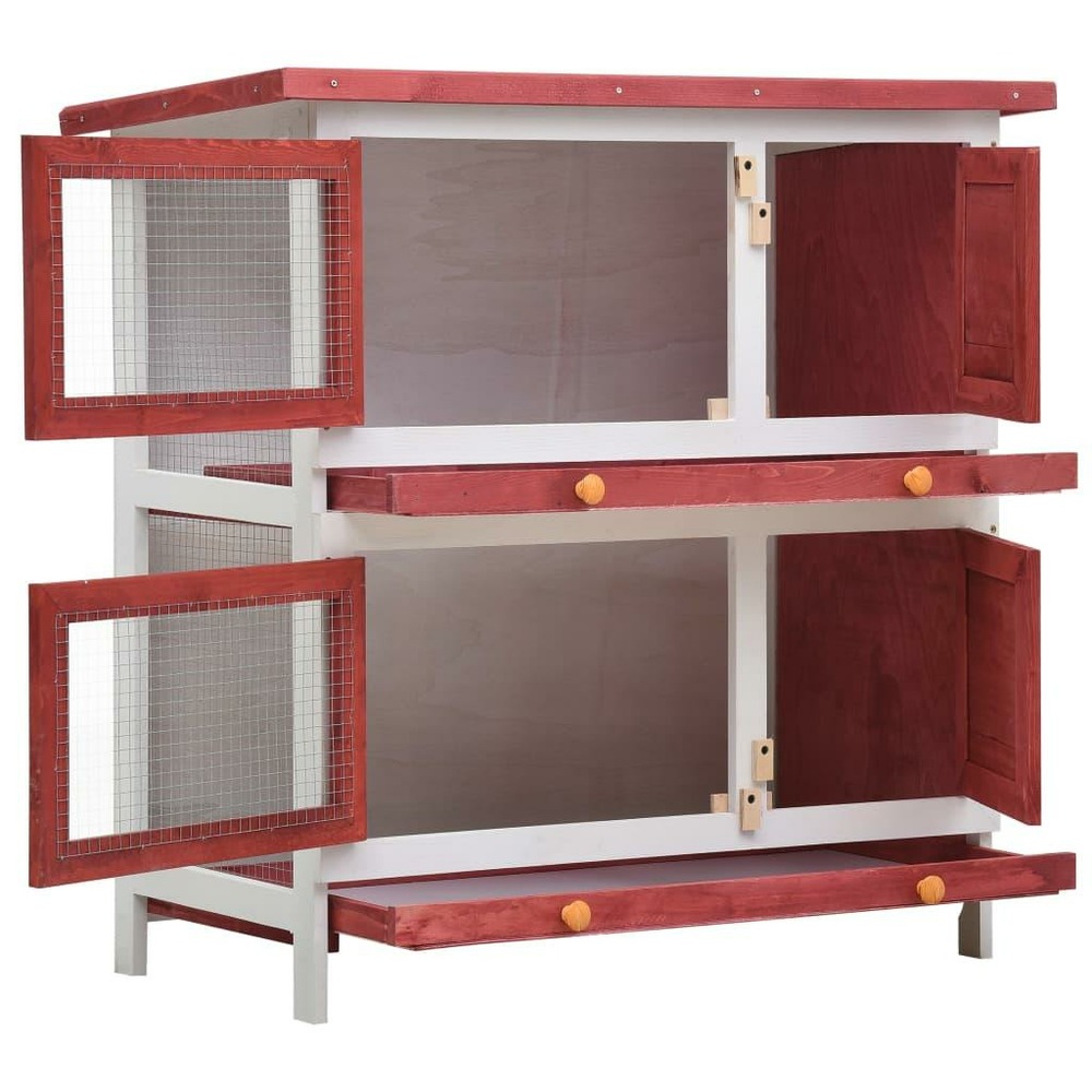Clapier cage d'extérieur 4 portes 90 x 45 x 90 cm rouge bois