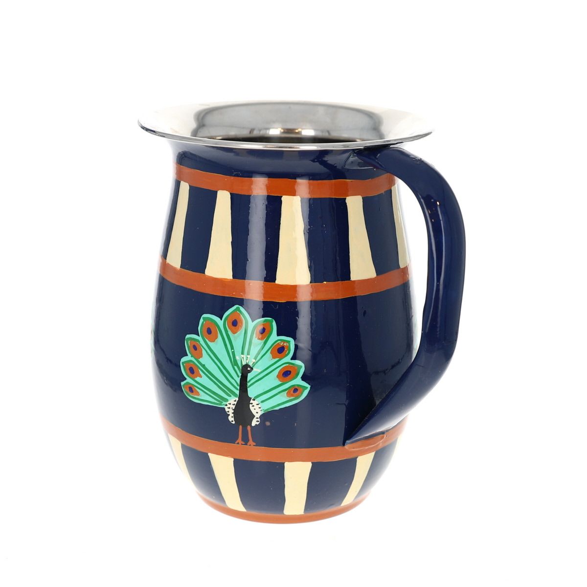 Carafe en émail motifs Indiens bleu paon Pondie Chérie