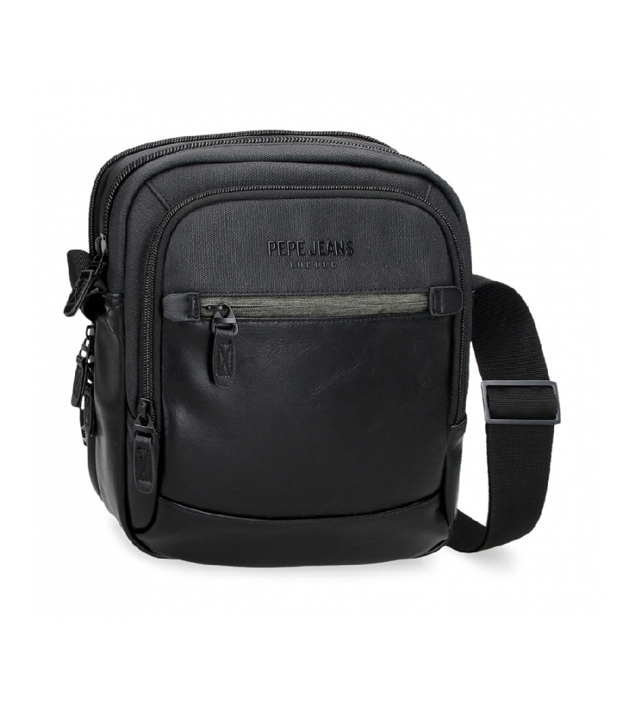 Bolsa de ombro para tablet Pepe Jeans Grays com dois compartimentos, preta.