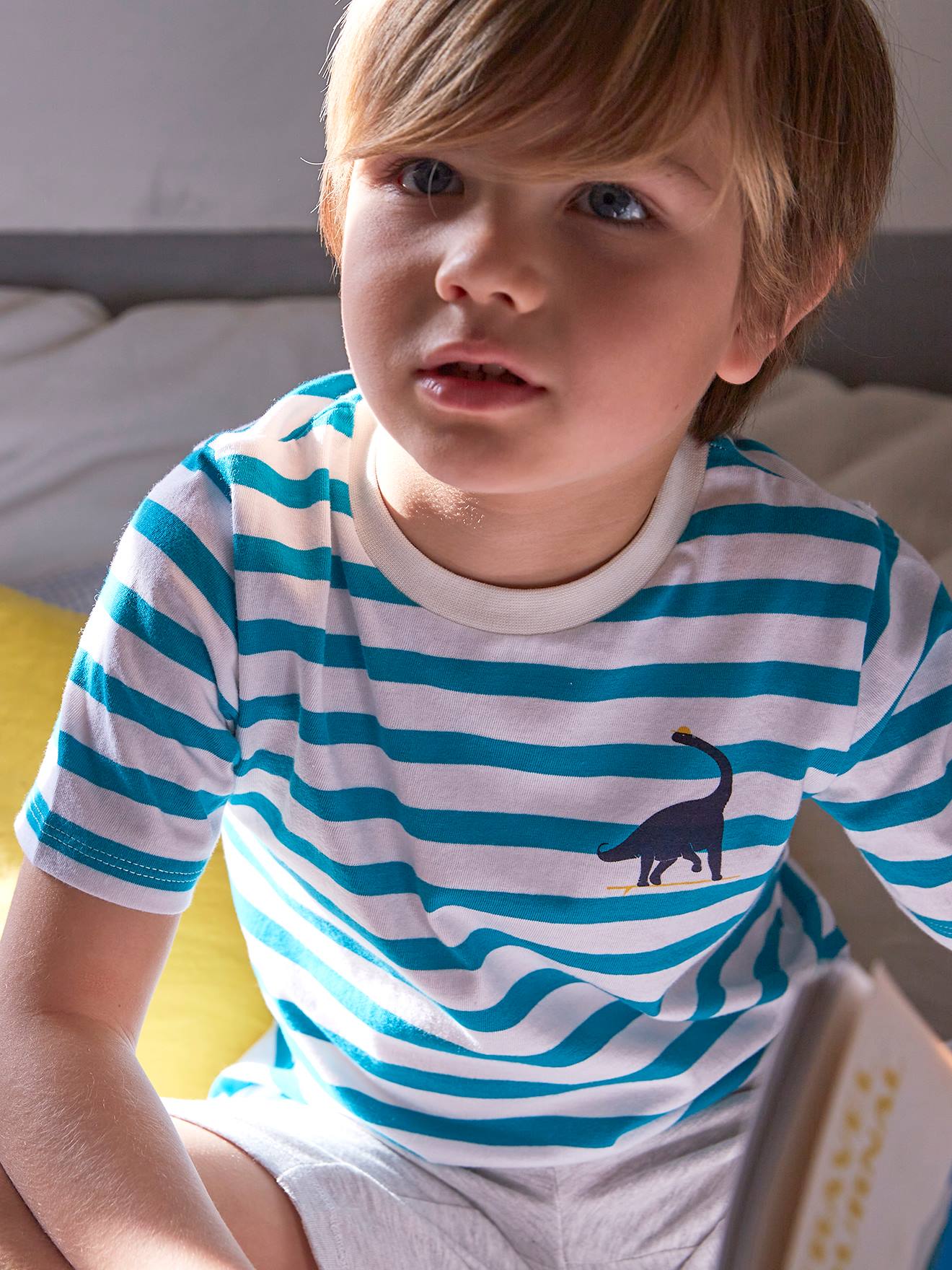 Conjunto de 2 pijamas de dinossauro com shorts, para meninos, branco claro, bicolor/multicolorido