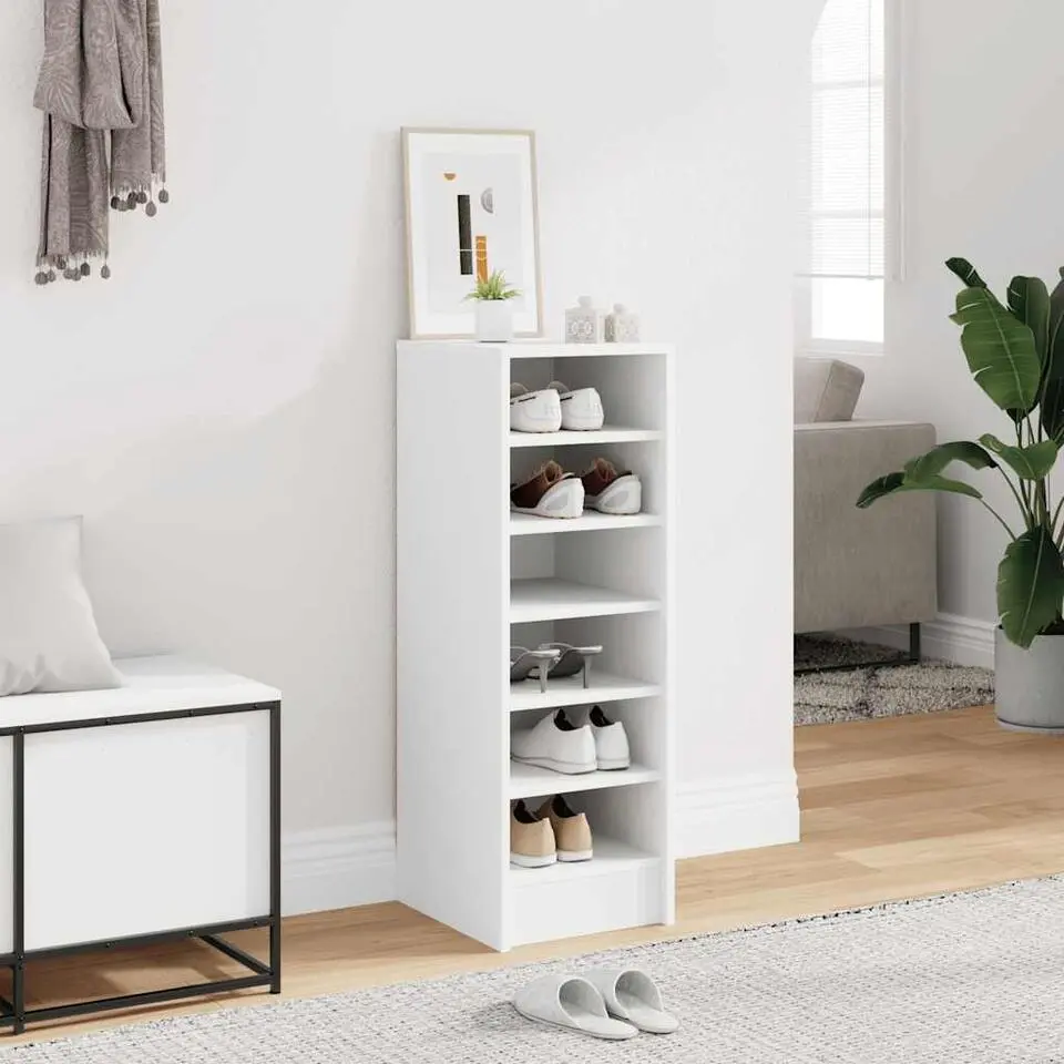 vidaXL - 6-laags Wandschoenenkast 6 paar - Wit - Bewerkt hout - 31.5x35x90 cm