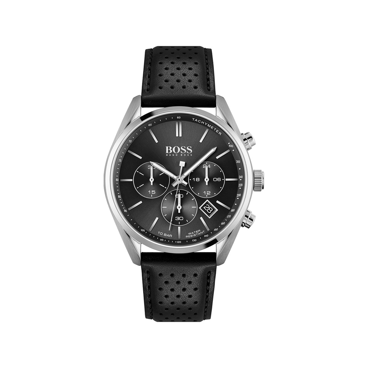 Montre Hugo Boss homme acier bracelet cuir noir