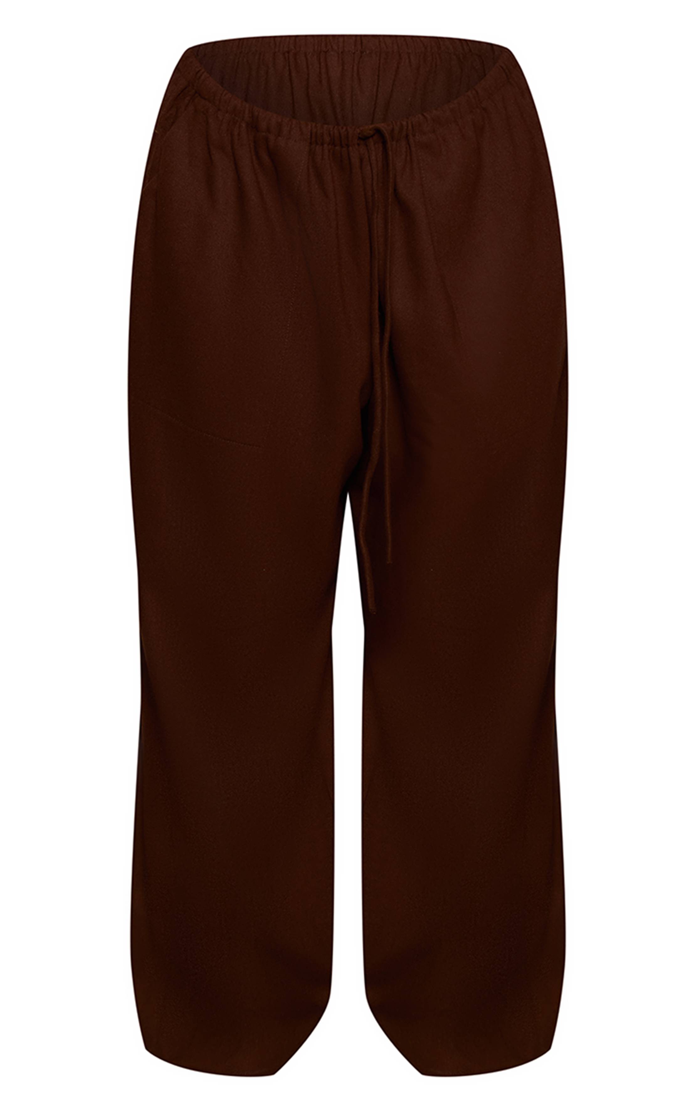 Chocolat Pantalon Taille Basse Ajusté À Cordon En Tissu Brossé Grande Taille