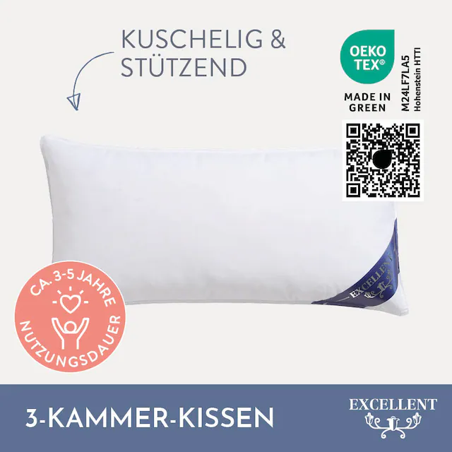 Excellent 3-Kammer-Kopfkissen »Wien« Füllung: 60Daunen40FedernAussenkammernund100FedernInnenkammer 1 Stk. tlg. Kopfkissen in 40x80 und 80x80 erhältlich