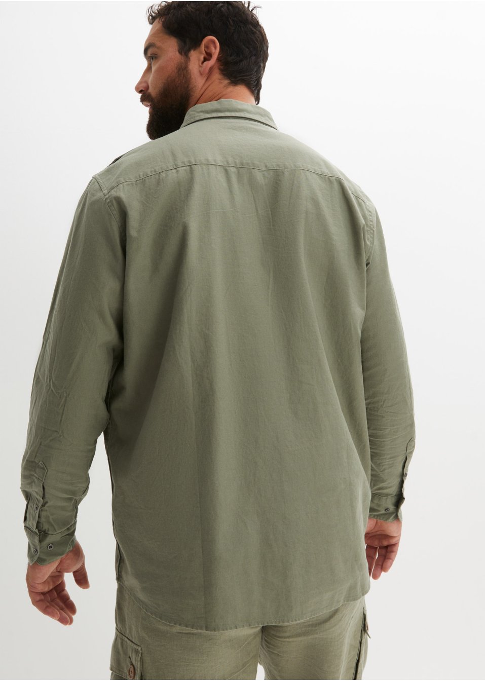 Chemise manches longues en mélange lin et coton
