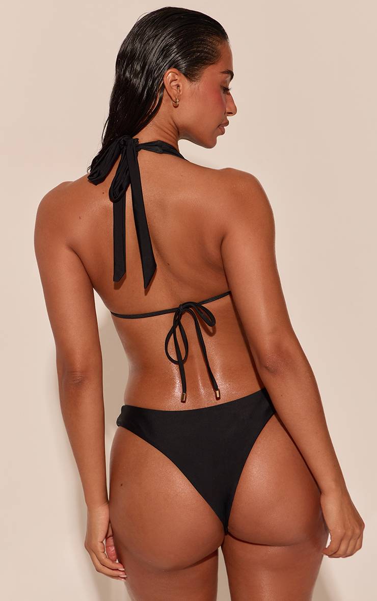 Noir Bas De Bikini Tanga Avec Anneau Doré