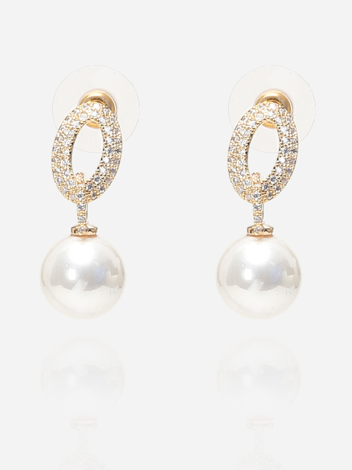 Boucles d'oreilles à strass et perles- Doré