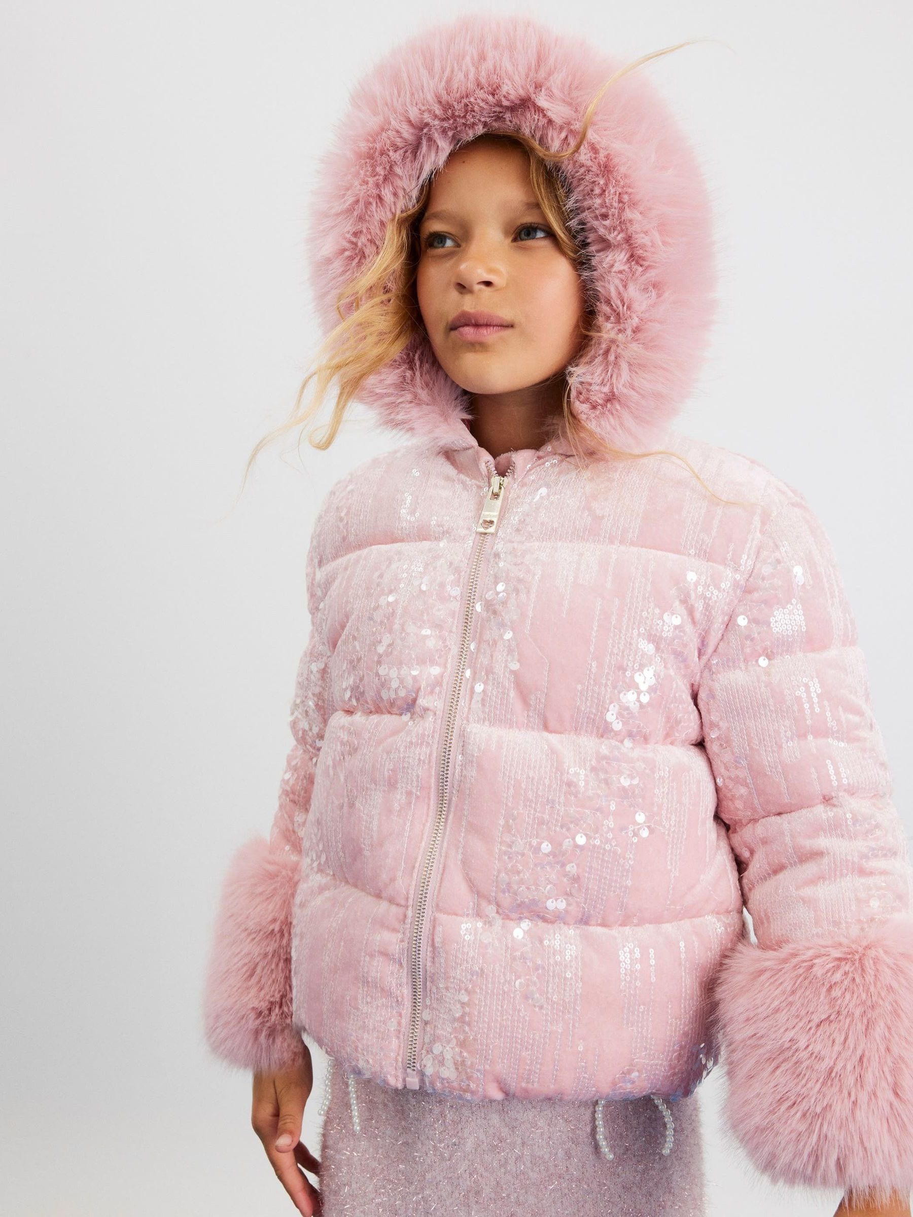 River Island Girls Sequin Puffer Coat