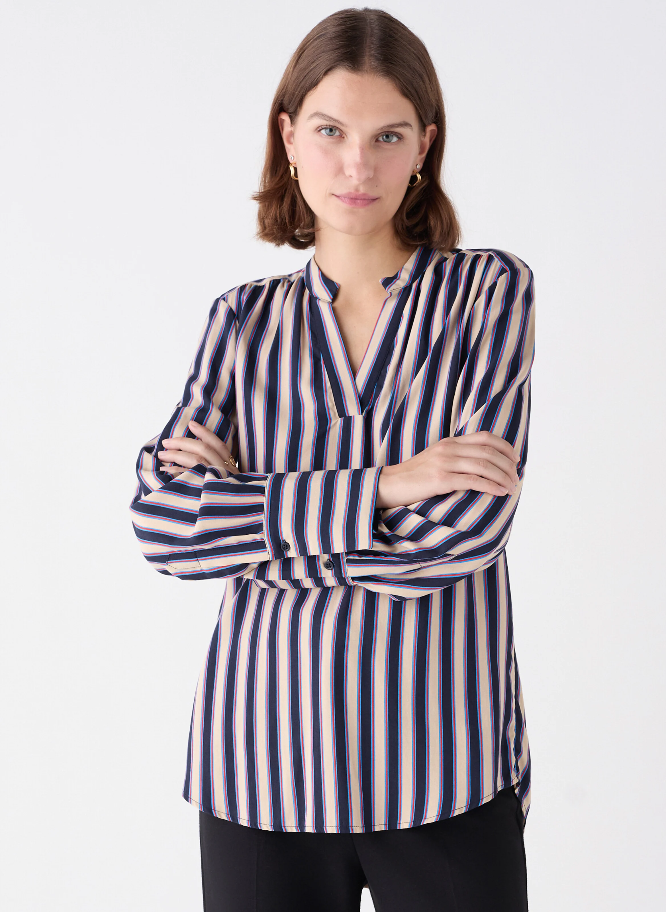 CDIANE - Blouse droite rayée| Beige