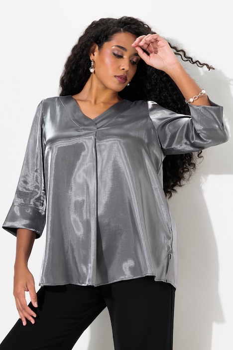 Bluse, A-Linie, Zierfalten, V-Ausschnitt, 3/4-Arm