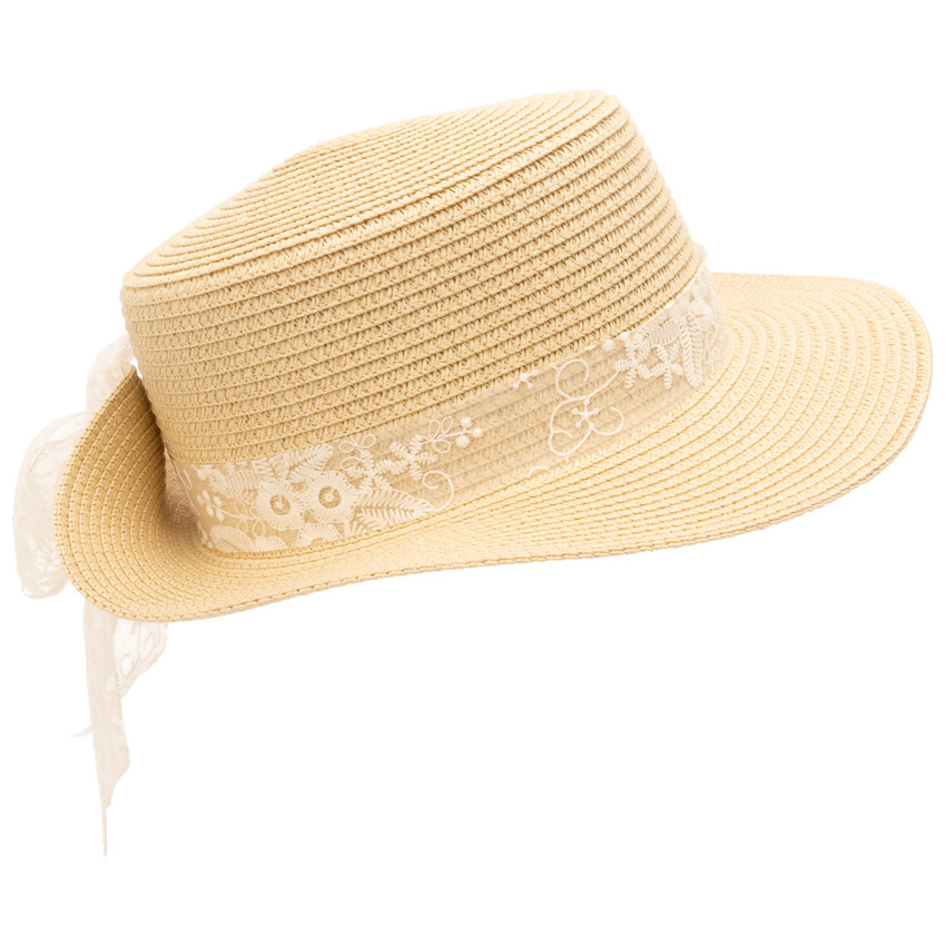 Canotier avec ruban en dentelle brodée pour fille
