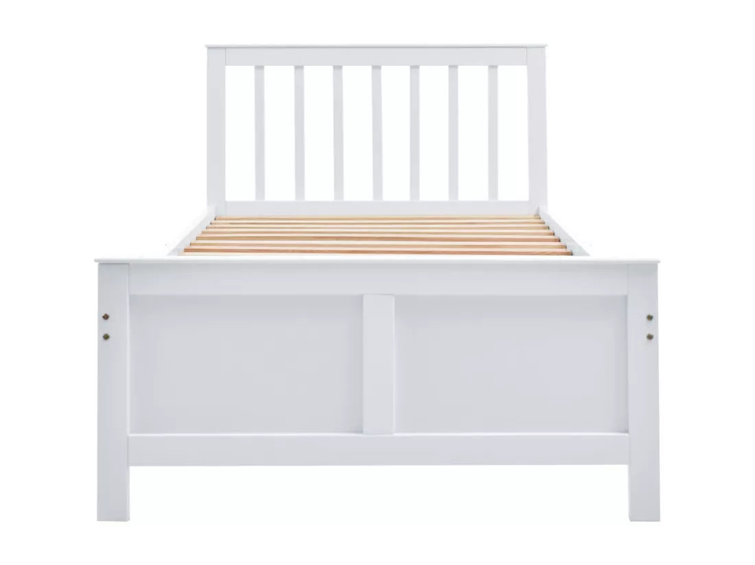 Lit simple en bois 90 x 200 cm pour jeune et adulte. avec tiroirs. structure en Pin. Blanc