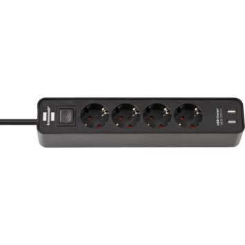 Brennenstuhl stekkerdoos 4-voudig met 2 USB-aansluitingen en schakelaar zwart 1,5 meter
