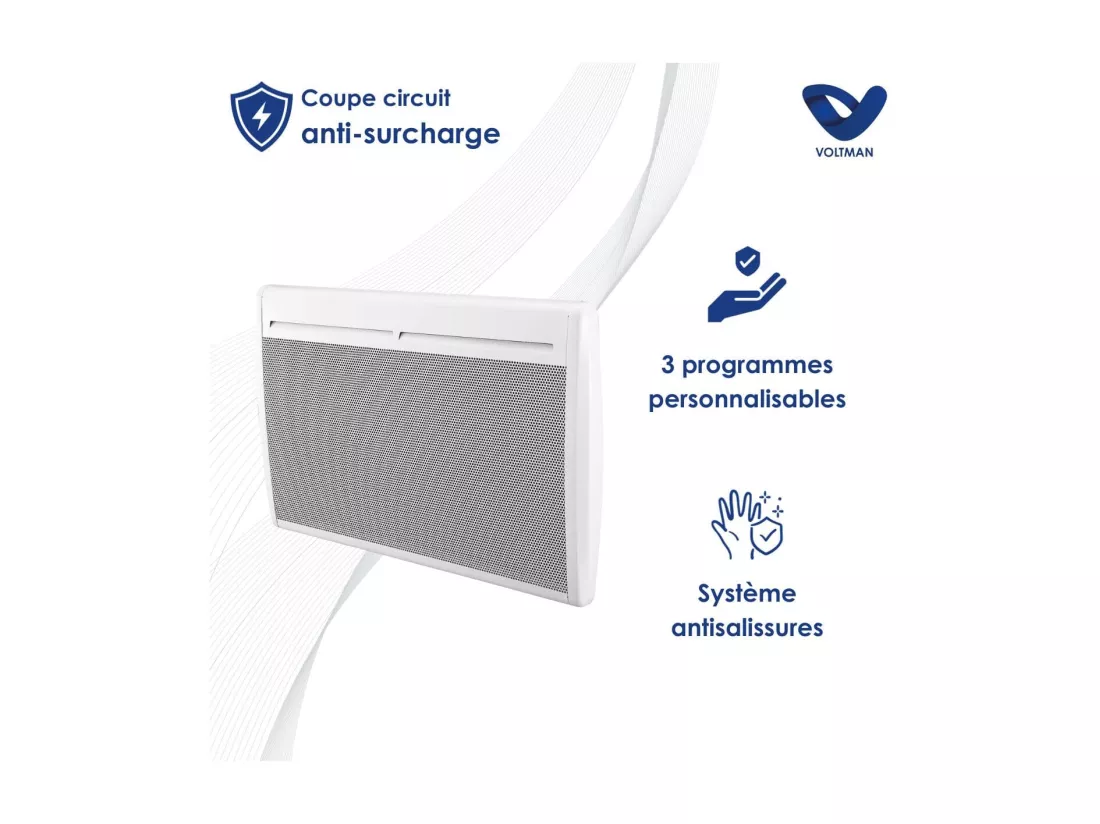 Chauffage électrique 1500W - panneaux rayonnants - Blanc - Voltman
