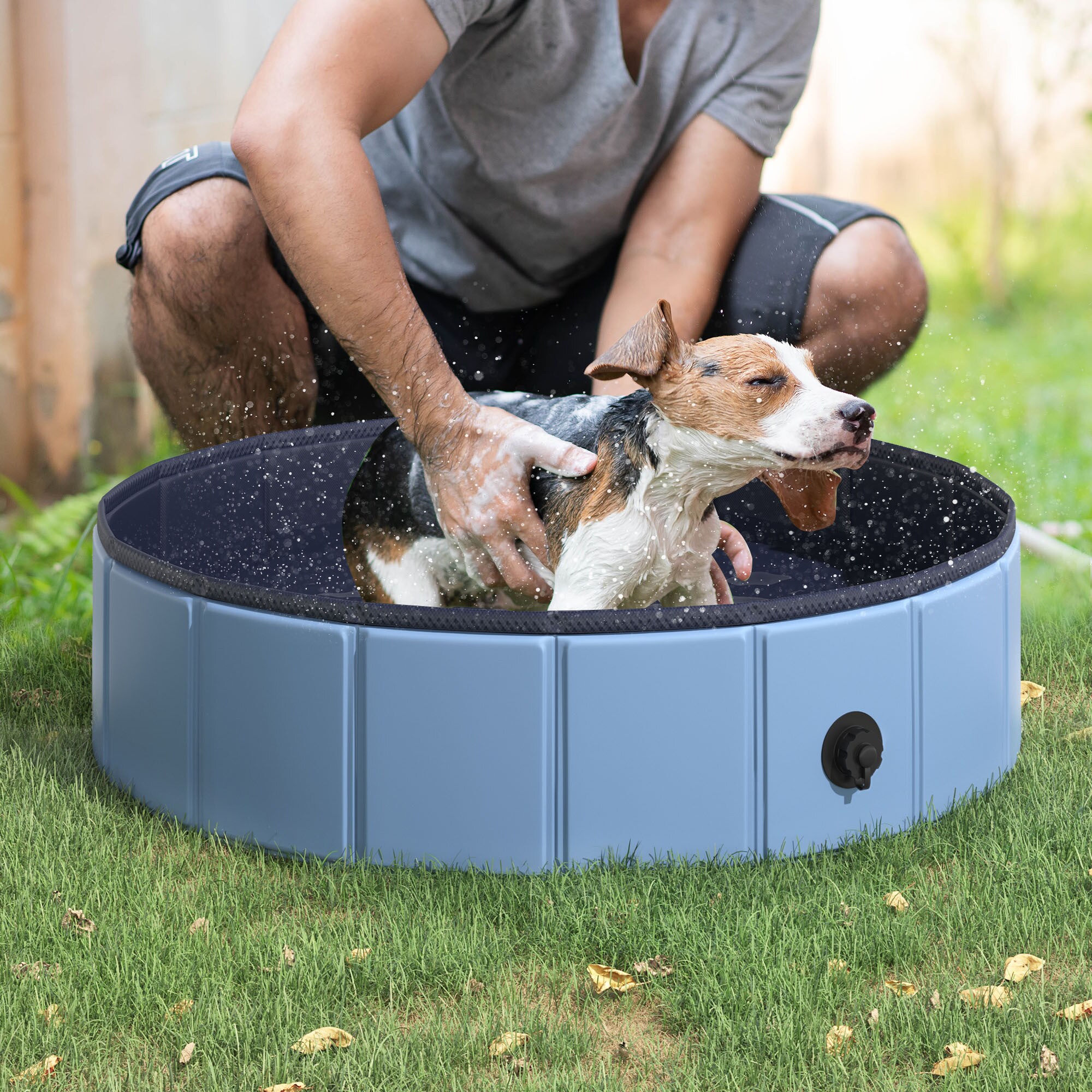 PawHut Hundebadewanne mit Wasserablassventil blau 80 x 20 cm (ØxH)