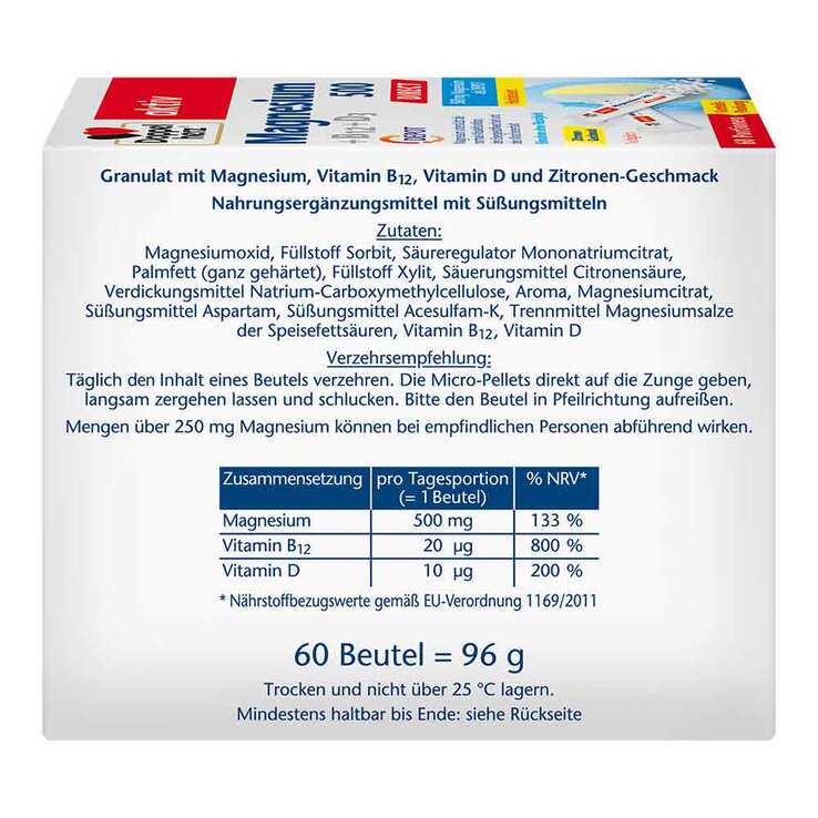 Doppelherz Magnesium 500 + B12 + D3 Depot Direct Pell., 60 St