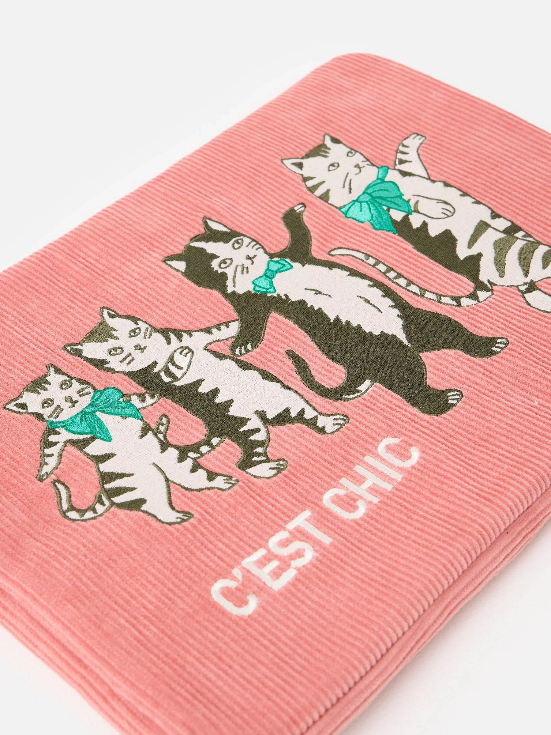 Oliver Bonas Corduroy Dancing Cat Laptop Case