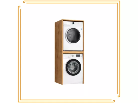 Armoire de salle de bain au-dessus de la machine à laver et du sèche-linge, étagère en chêne Lancelot.