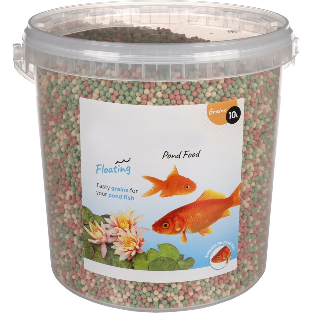 Nourriture poisson d'étang,10 litres, granulats seau.