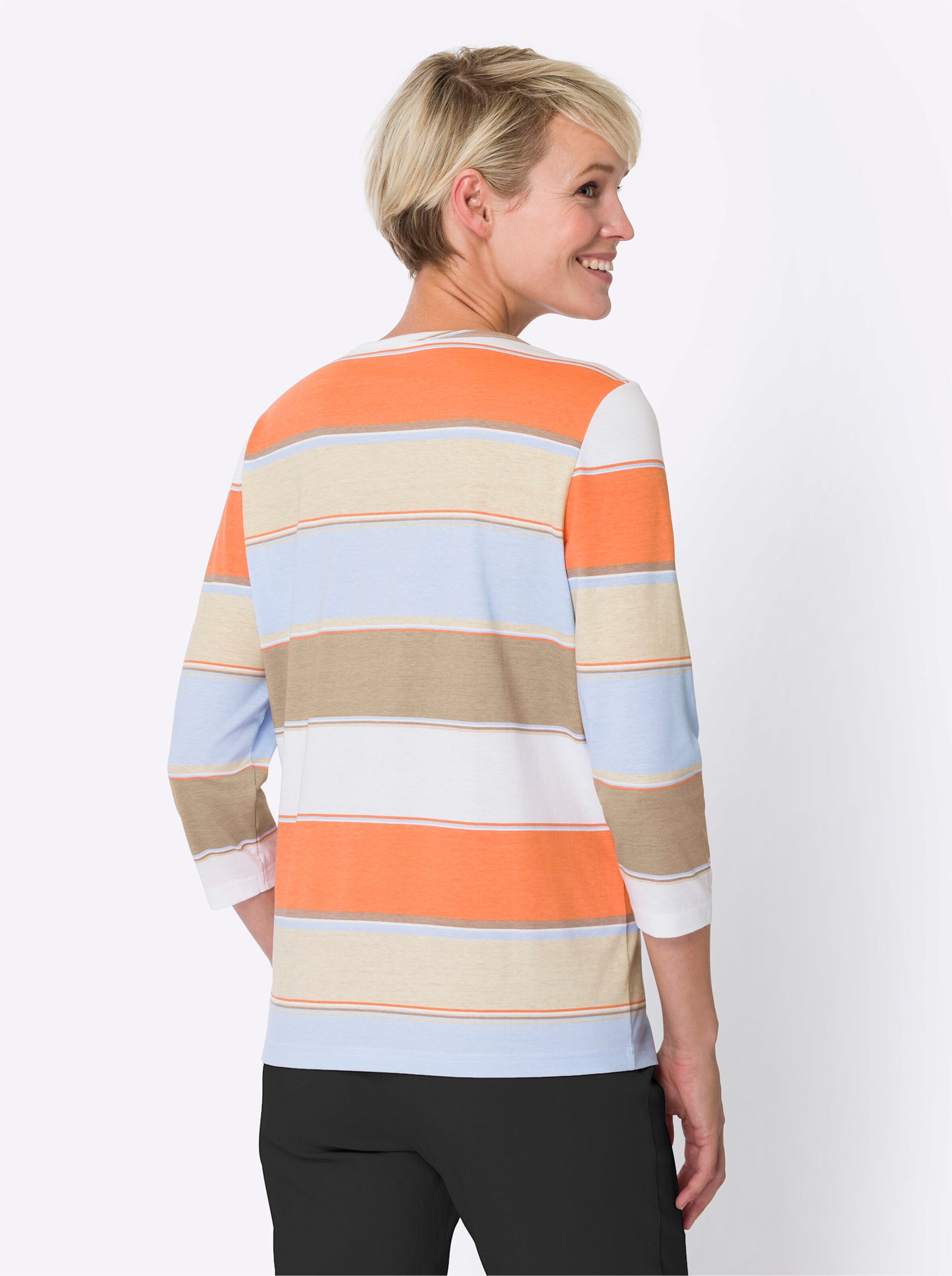3/4-Arm-Shirt in sand-papaya-geringelt