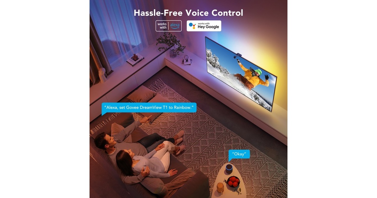 GoveeH6199 DreamView T1 TV achtergrondverlichting sfeerverlichting  (5 meter, RGBIC, Wifi, Bluetooth, voor 75 - 85 inch tv's)