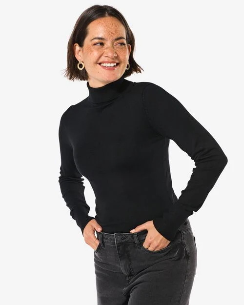 pull femme à col roulé noir
