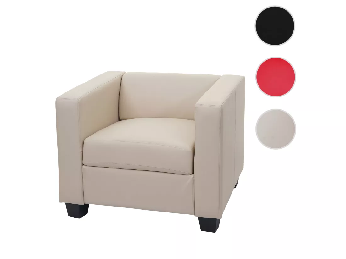Fauteuil lounge Lille, Cuir, crème