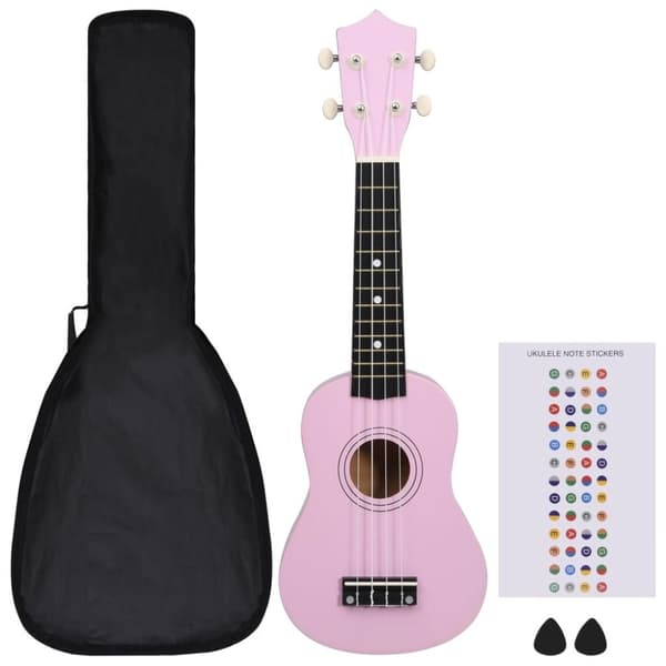 vidaXL Sopran-ukulele sett med veske for barn rosa 21