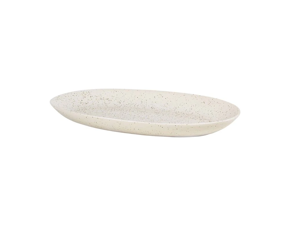 Broste Copenhagen  Nordic Vanilla oval fad, stentøj, creme - 17x30x3 cm