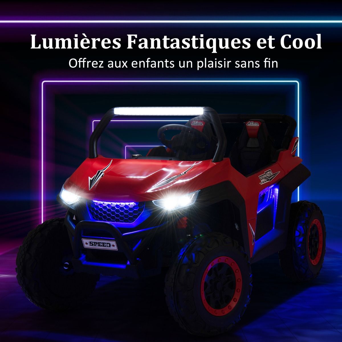 Voiture électrique Enfant 12 V Télécommande pour 3-8 Ans 2 Vitesses Ressort de Suspension Charge 59KG 118x74x71CM Noir/Rose/Rouge - Lidl-Manfred