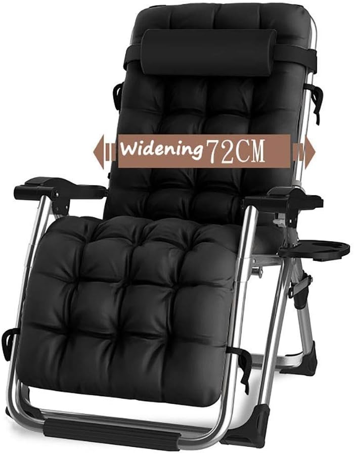 Liegestuhl Klappbar Relax-Liegestuhl, Patio Liegen mit Getränkehalter und Kopfpolster, Terrasse Balkon Garten, Unterstützung 200kg (Color : Black)