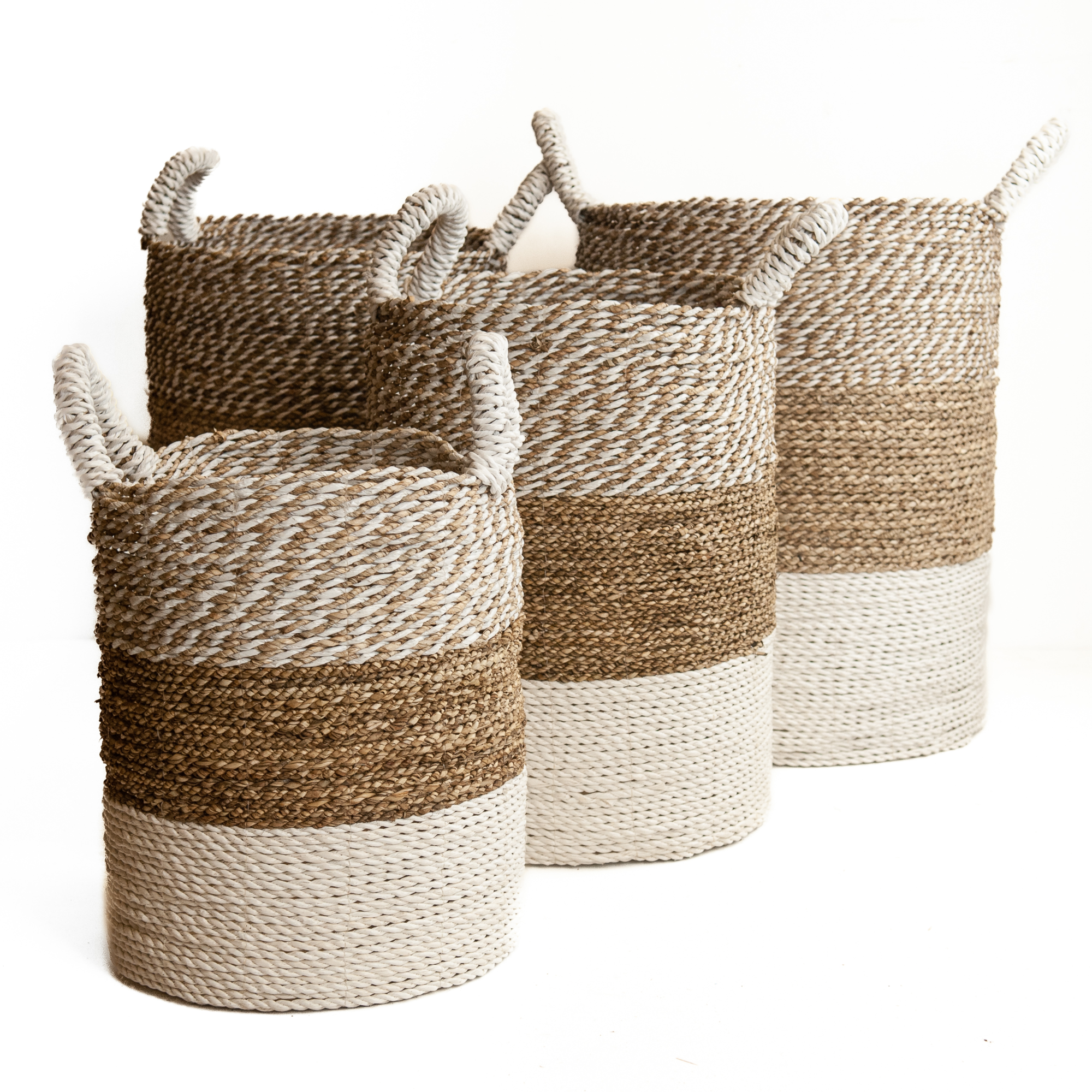 Zeegras waterhyacint gevlochten mand natural-wit/natural/wit S