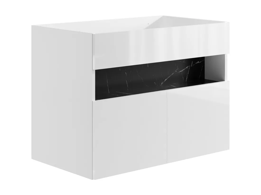 Meuble sous vasque suspendu avec leds - Blanc et noir effet marbre - L80 cm - POZEGA