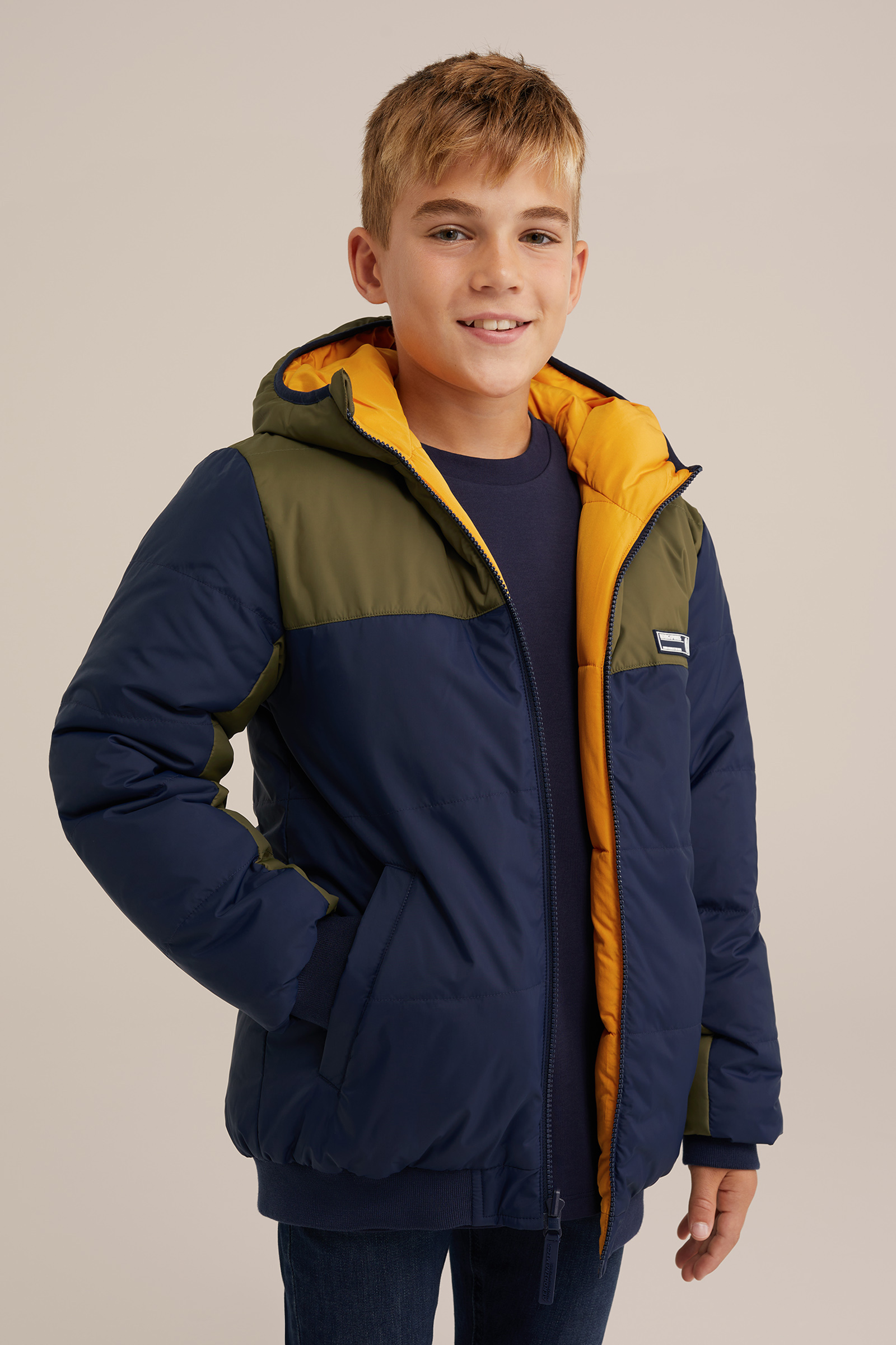 Jongens reversible jas met capuchon WE Fashion Geel