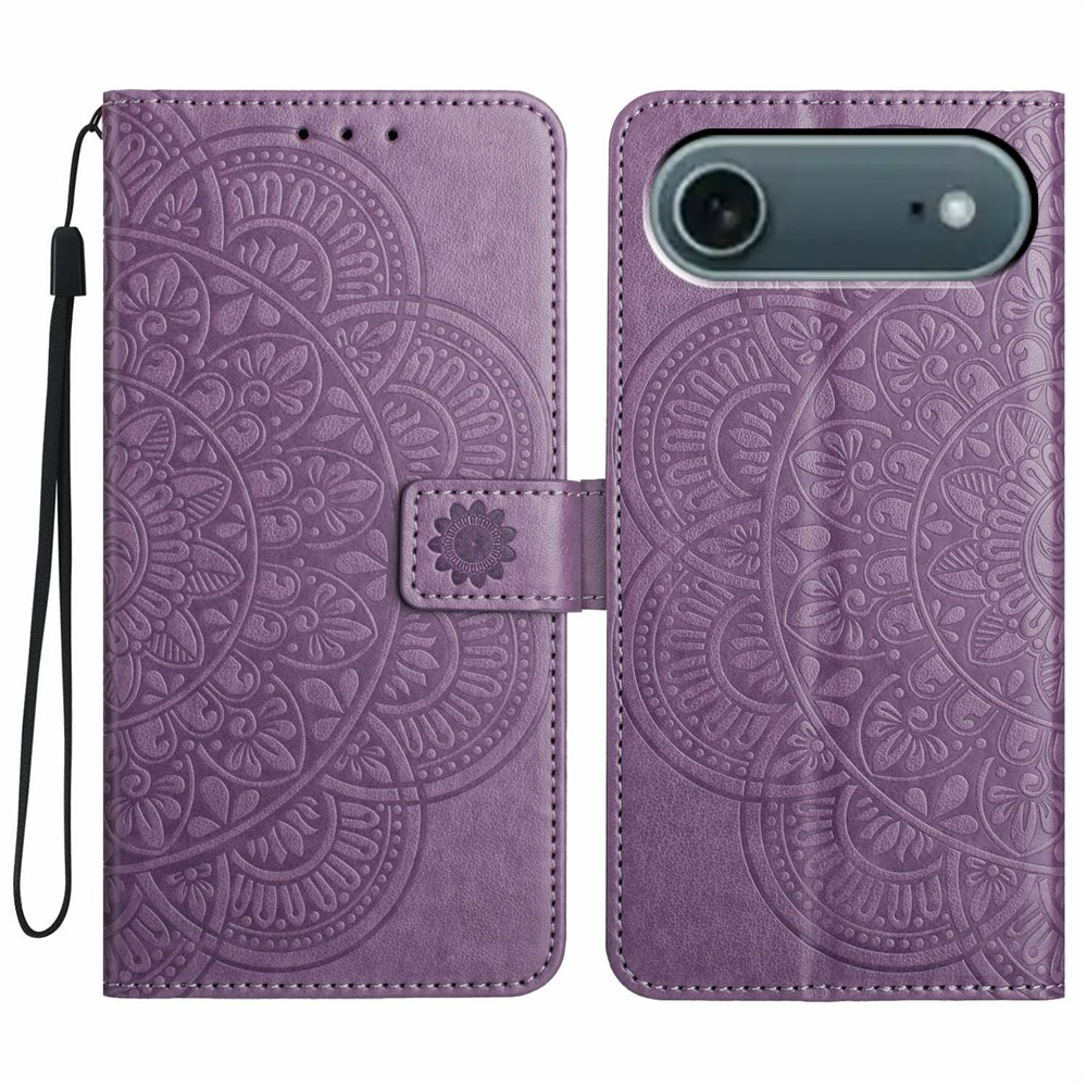 iPhone Air Leder Tasche Wallet - Mandala Flowers Imprint - Lila